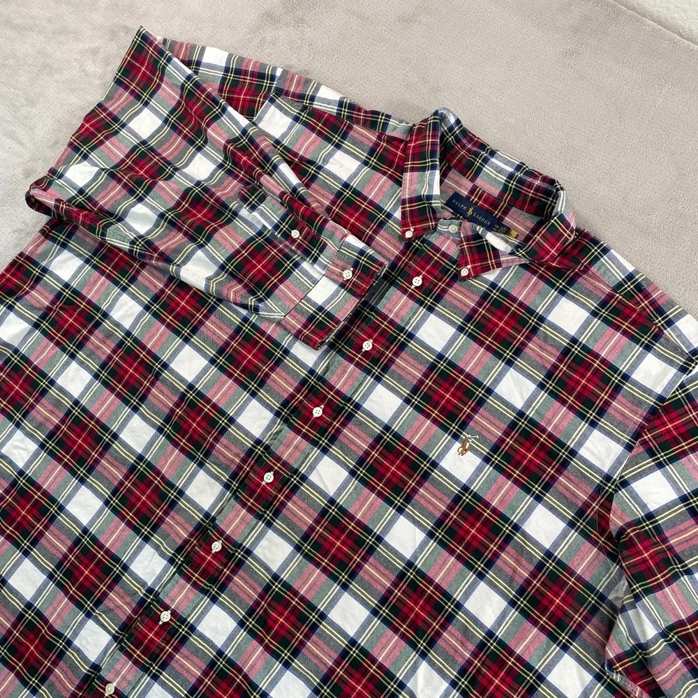 Polo Ralph Lauren Oxford Shirt Men 4XB Big Red Tartan Plaid OCBD Flesh Pony $138